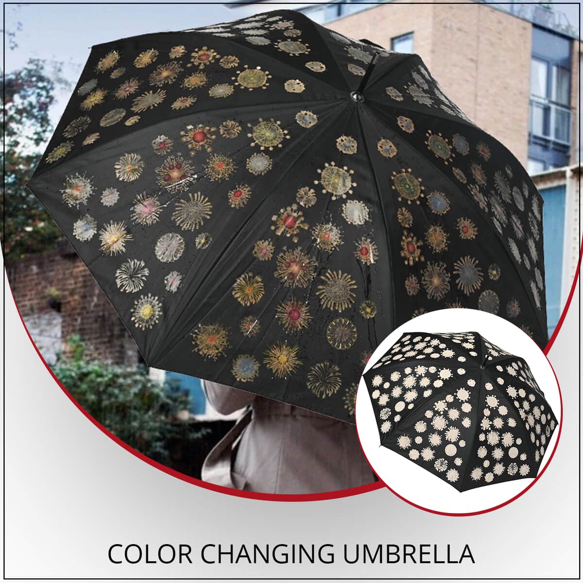 Magical Painted Pattern Color Changing Umbrella - Black and White (40.5") image number 1