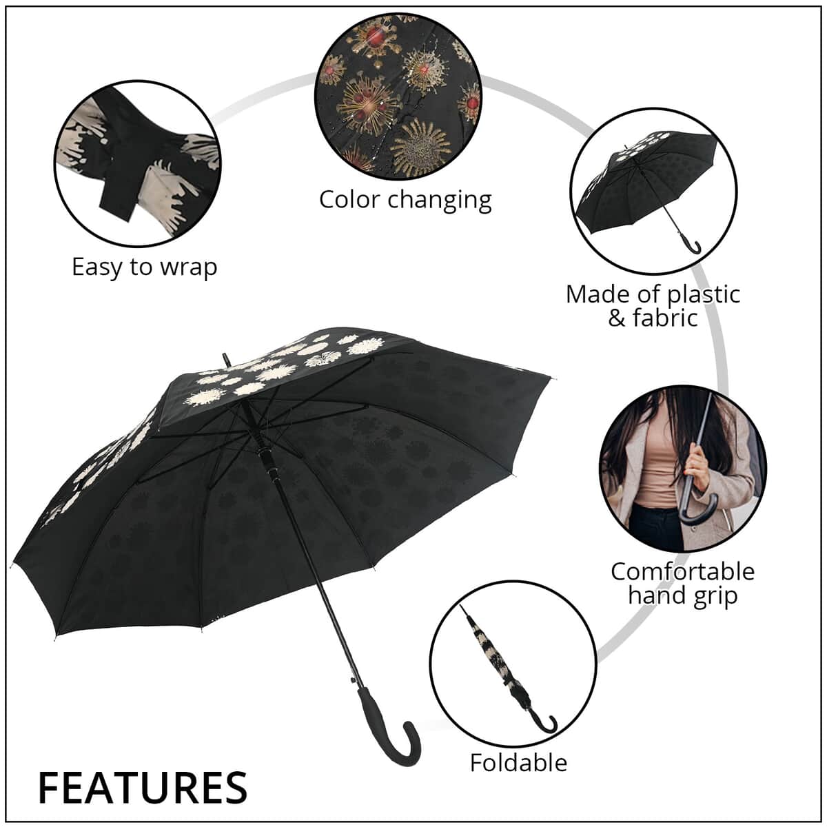 Magical Painted Pattern Color Changing Umbrella - Black and White (40.5") image number 2