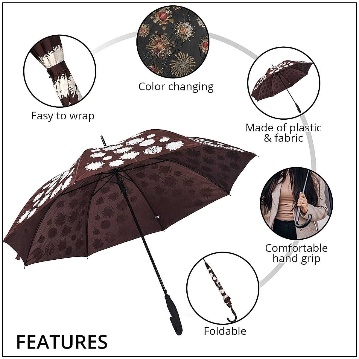 Magical Painted Pattern Color Changing Umbrella - Brown image number 2