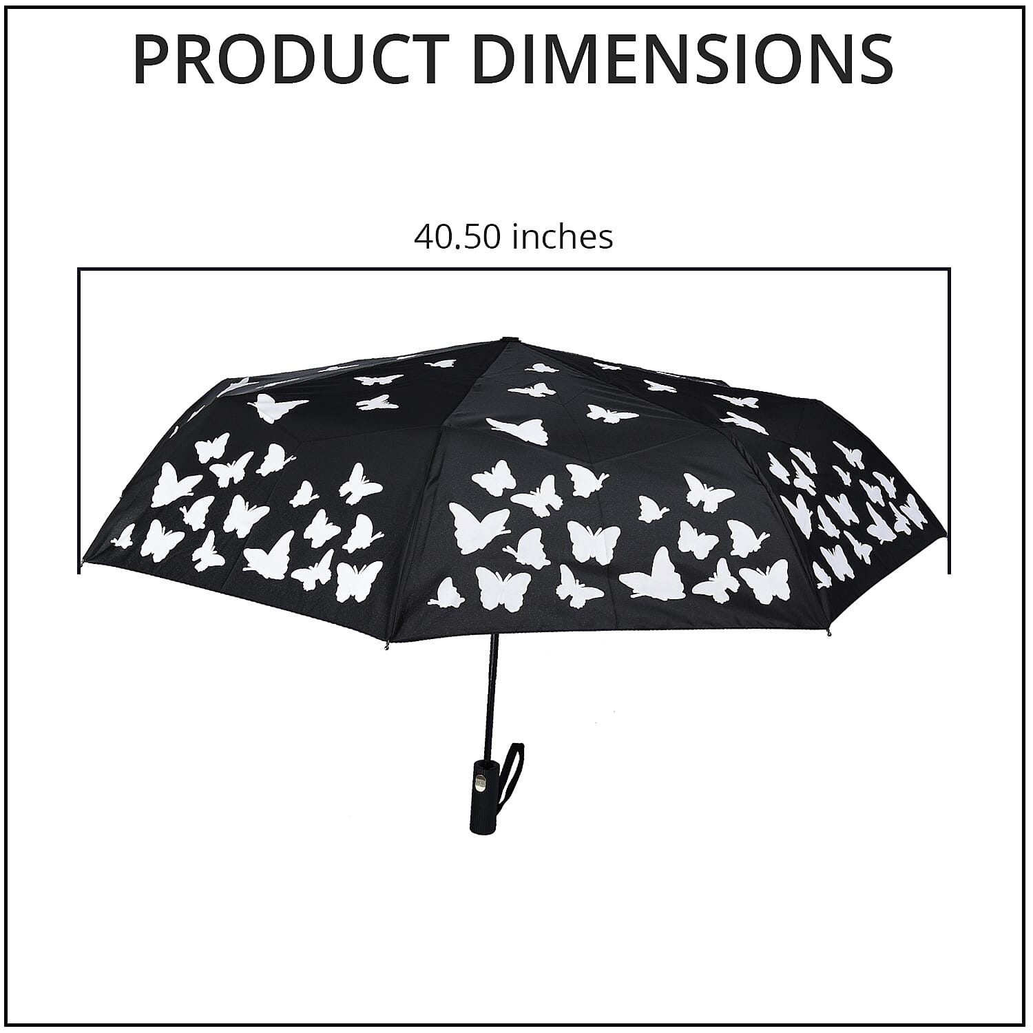 Butterfly Pattern Color Changing Auto Open Folding Umbrella - Black
