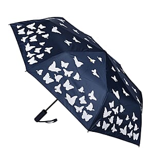 Butterfly Pattern Color Changing Auto Open Folding Umbrella - Blue