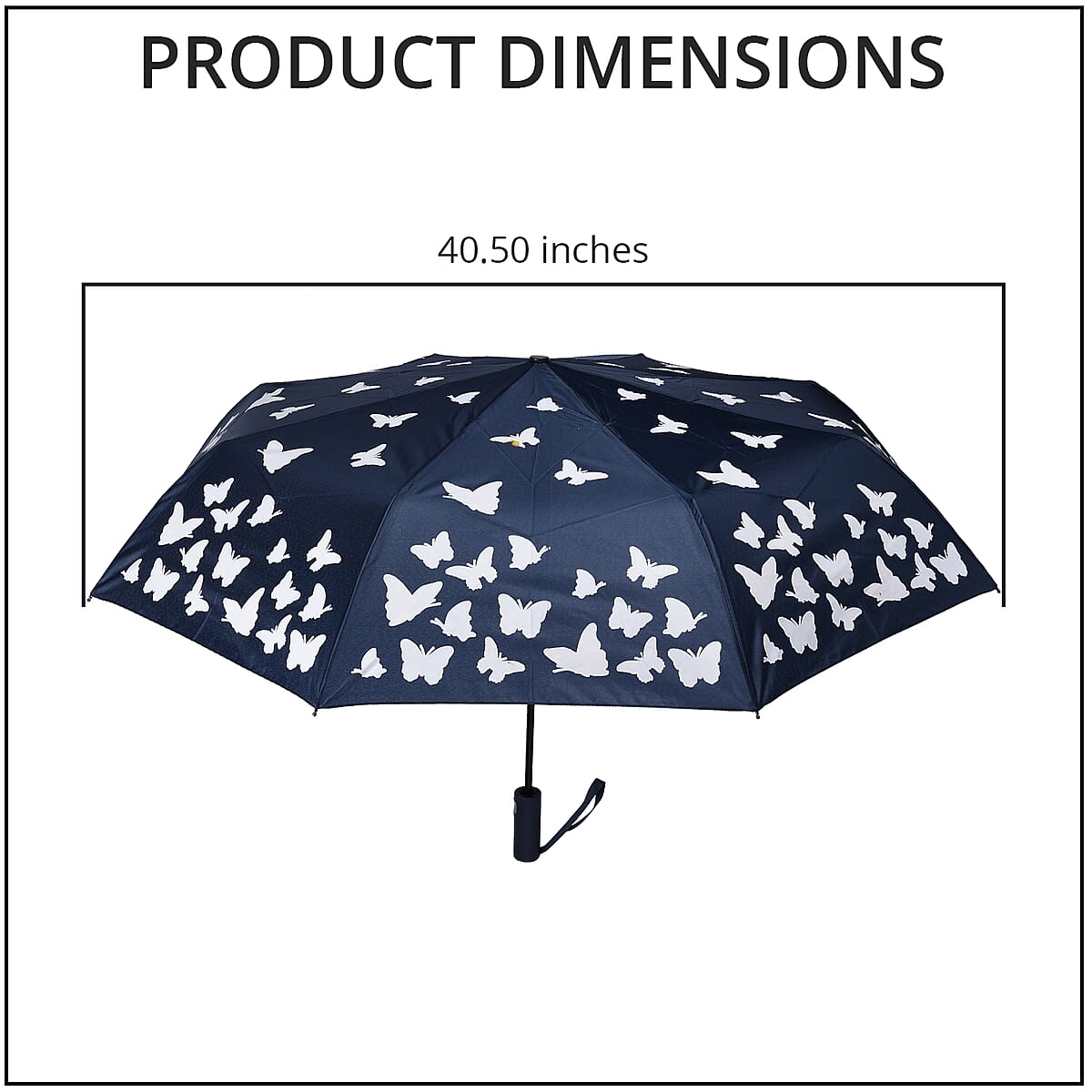 Butterfly Pattern Color Changing Auto Open Folding Umbrella - Black (40.5") image number 3