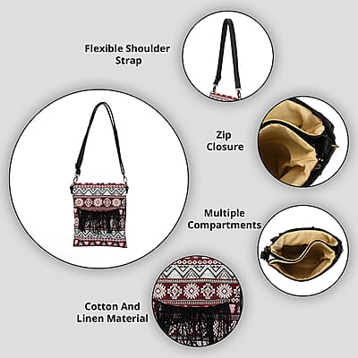 Beige and Santa Fe Pattern Crossbody Bag with Shoulder Strap , Designer Crossbody Bag , Ladies Purse