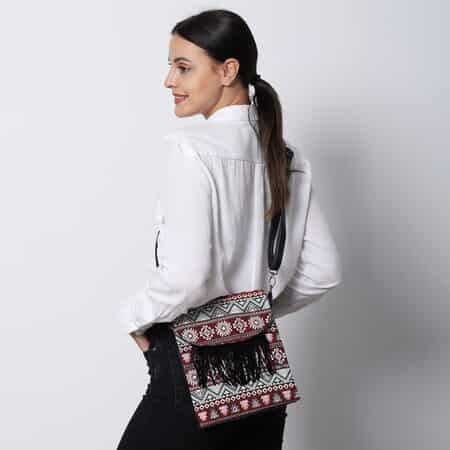 Beige and Santa Fe Pattern Crossbody Bag with Shoulder Strap , Designer Crossbody Bag , Ladies Purse image number 5