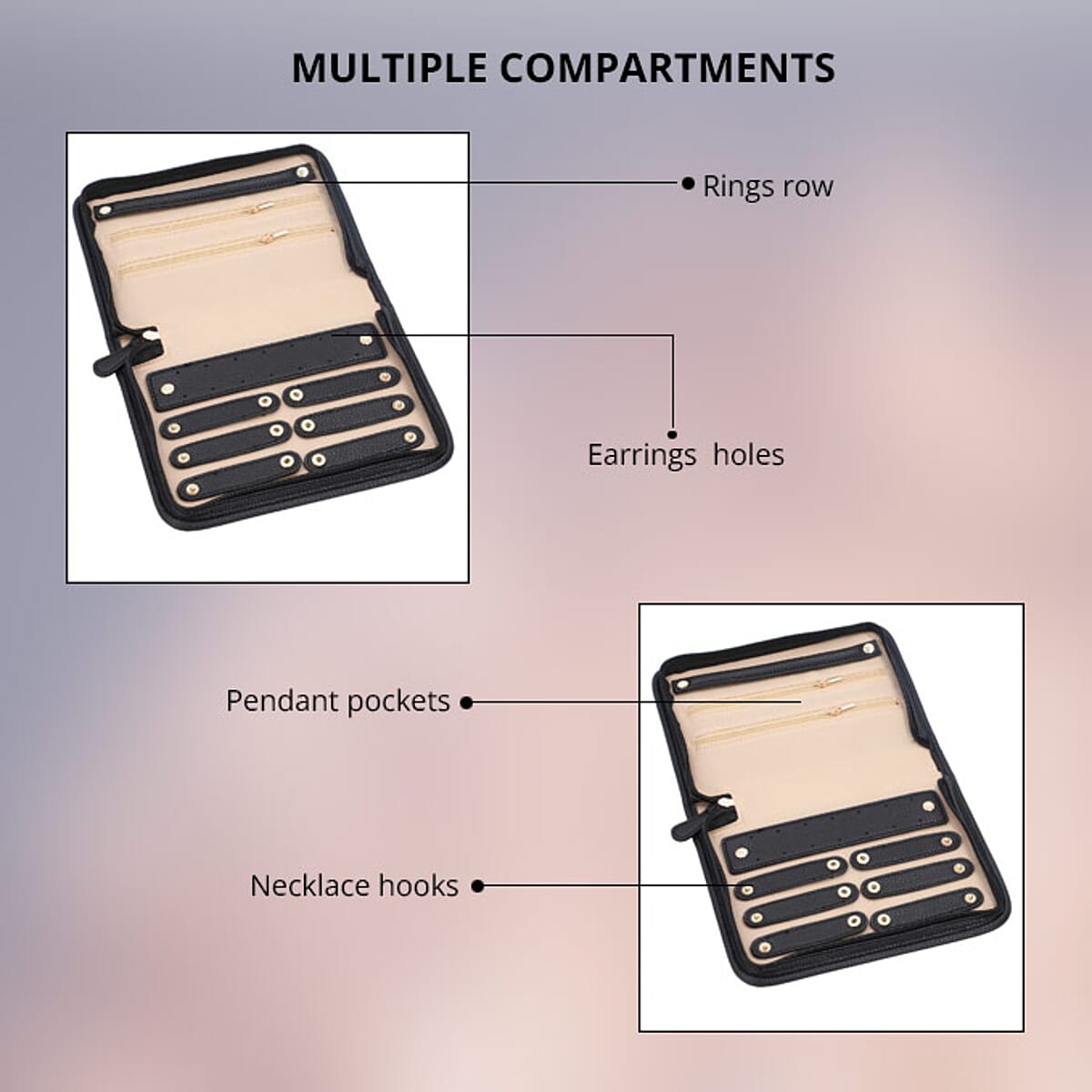 Black Faux Leather Jewelry Organizer , Lichee Pattern , Travel Jewelry Case , Jewelry Box for Women , Travel Jewelry Organizer image number 1