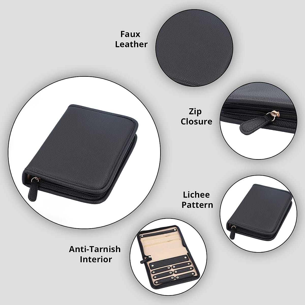 Black Faux Leather Jewelry Organizer , Lichee Pattern , Travel Jewelry Case , Jewelry Box for Women , Travel Jewelry Organizer image number 2