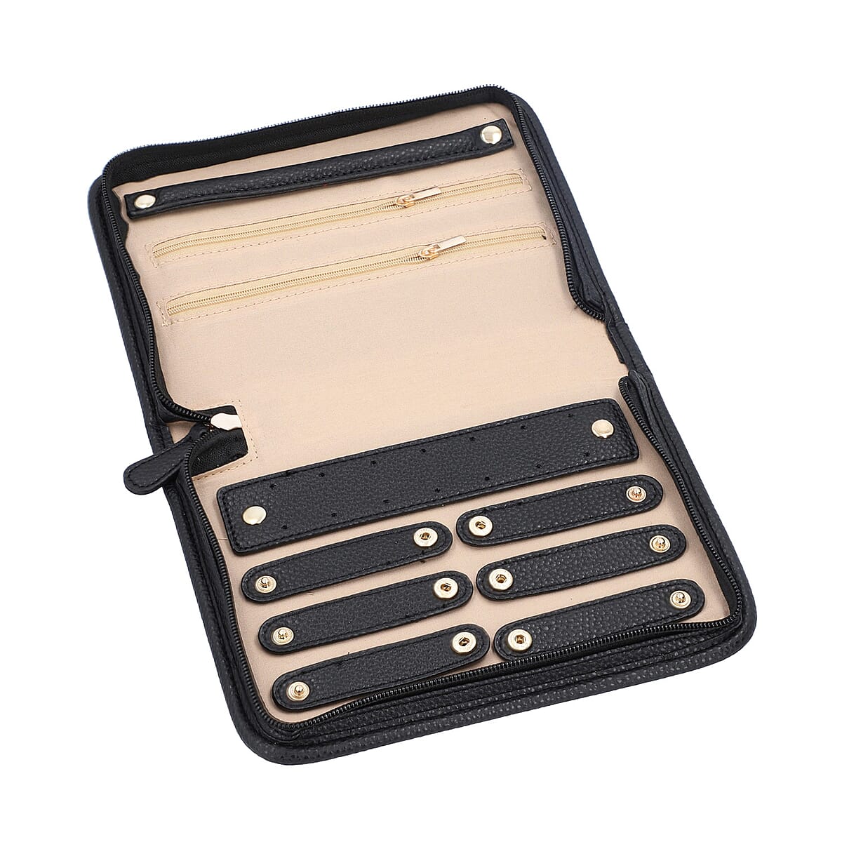 Black Faux Leather Jewelry Organizer , Lichee Pattern , Travel Jewelry Case , Jewelry Box for Women , Travel Jewelry Organizer image number 6