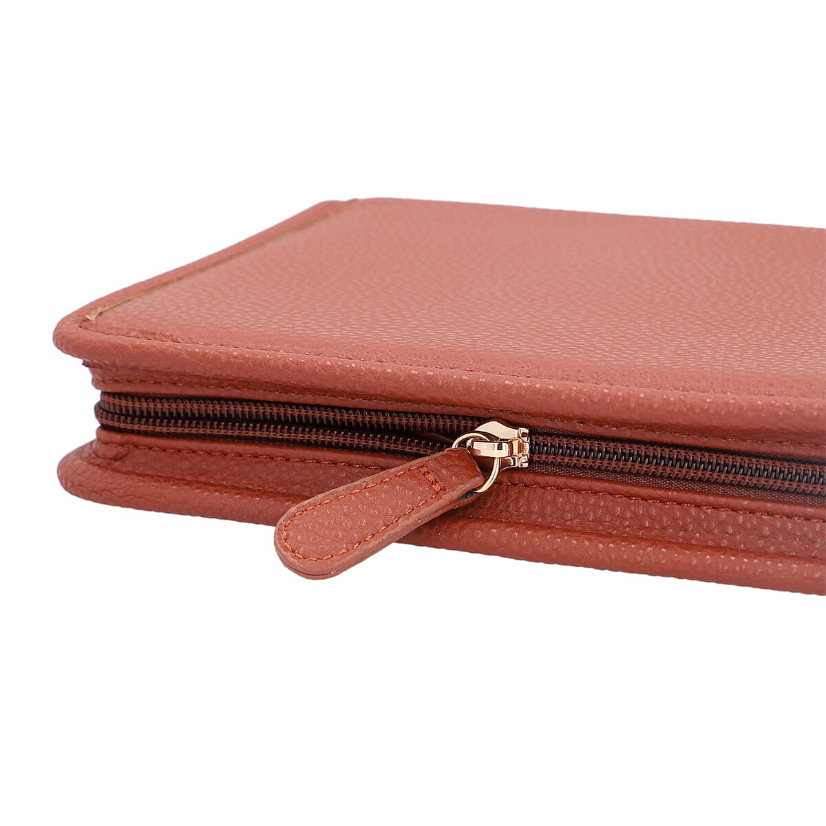 Tan Faux Leather Jewelry Organizer | Lichee Pattern | Travel Jewelry Case | Jewelry Box for Women | Travel Jewelry Organizer image number 5