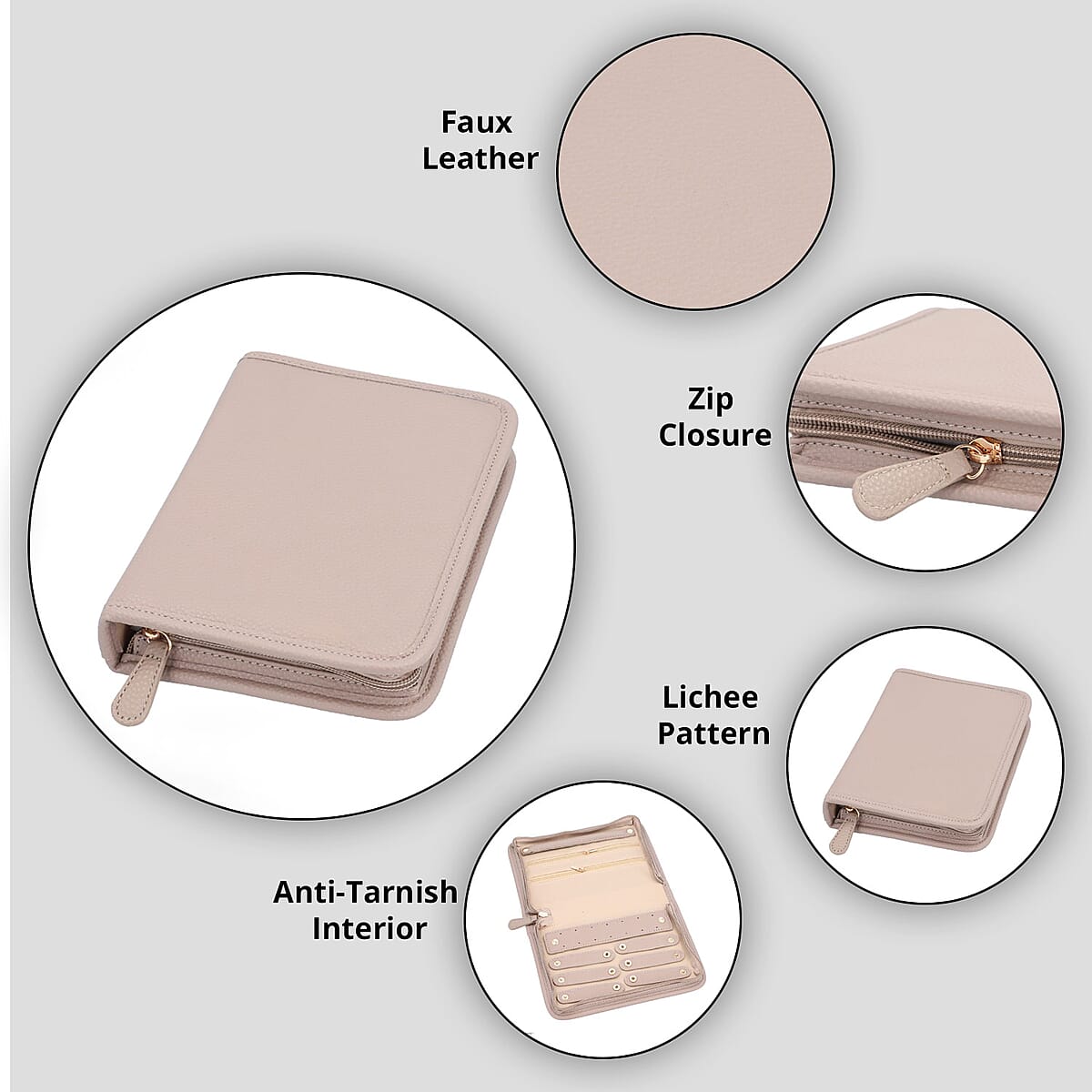 Taupe Faux Leather Jewelry Organizer , Lichee Pattern , Travel Jewelry Case , Jewelry Box for Women , Travel Jewelry Organizer image number 2