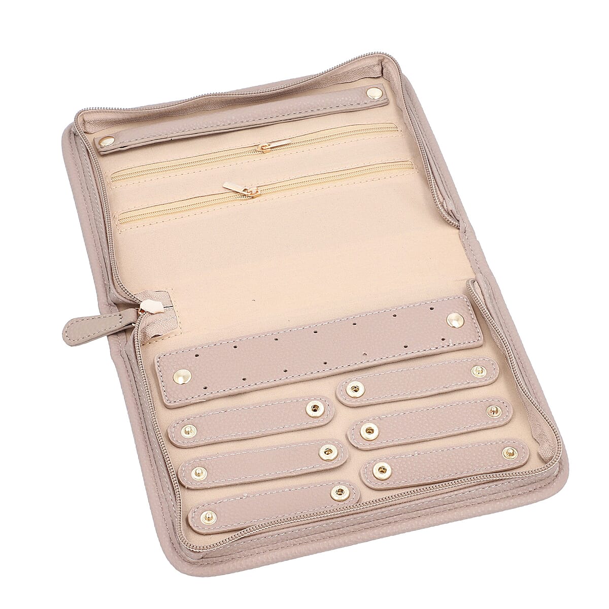 Taupe Faux Leather Jewelry Organizer , Lichee Pattern , Travel Jewelry Case , Jewelry Box for Women , Travel Jewelry Organizer image number 6