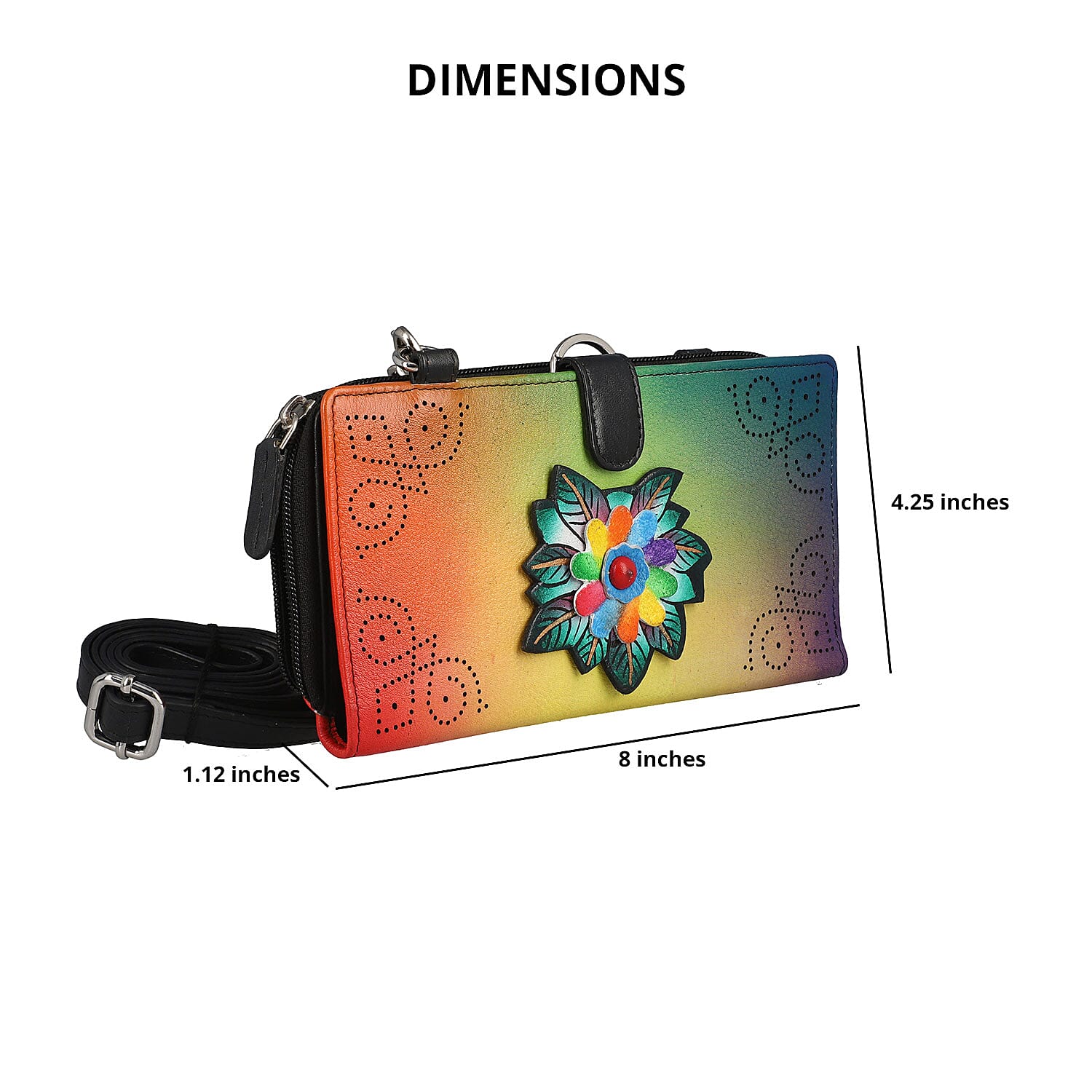 SUKRITI- Multi Color Butterfly Theme Hand Painted Genuine Leather 2in1 Crossbody Bag with Adjustable Leather Strap (8"X4.25"X1.12")