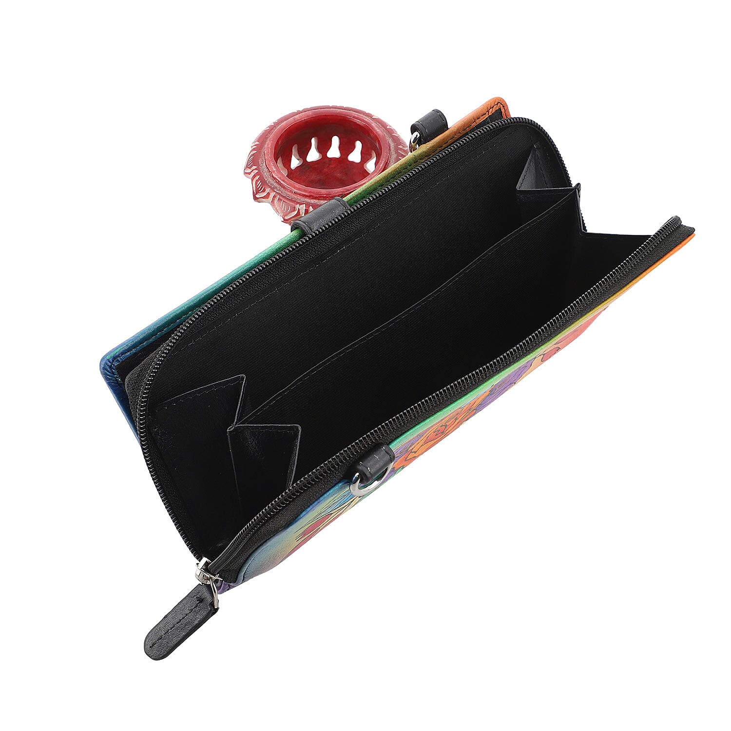 SUKRITI- Multi Color Butterfly Theme Hand Painted Genuine Leather 2in1 Crossbody Bag with Adjustable Leather Strap (8"X4.25"X1.12")