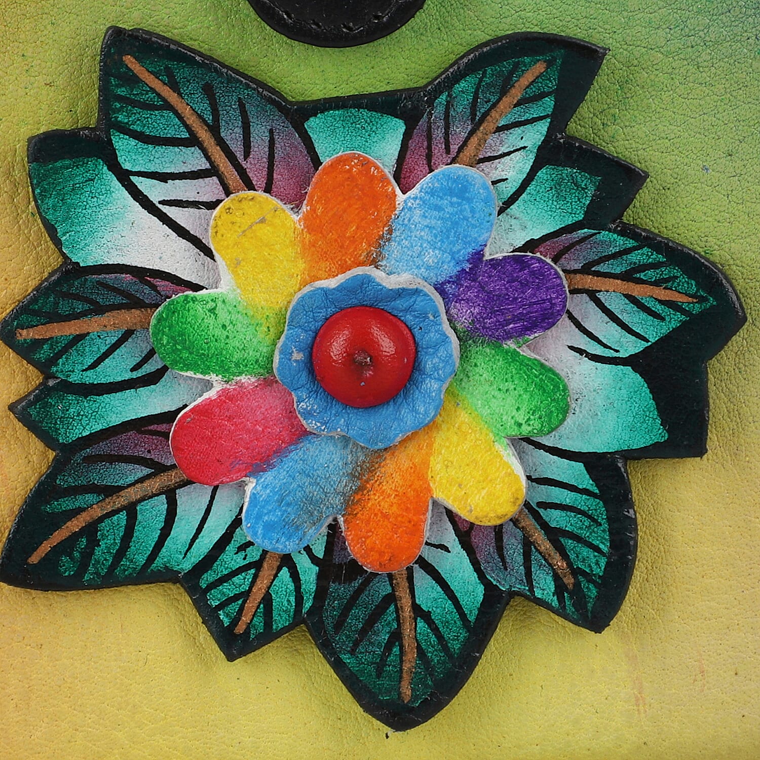 SUKRITI- Multi Color Butterfly Theme Hand Painted Genuine Leather 2in1 Crossbody Bag with Adjustable Leather Strap (8"X4.25"X1.12")