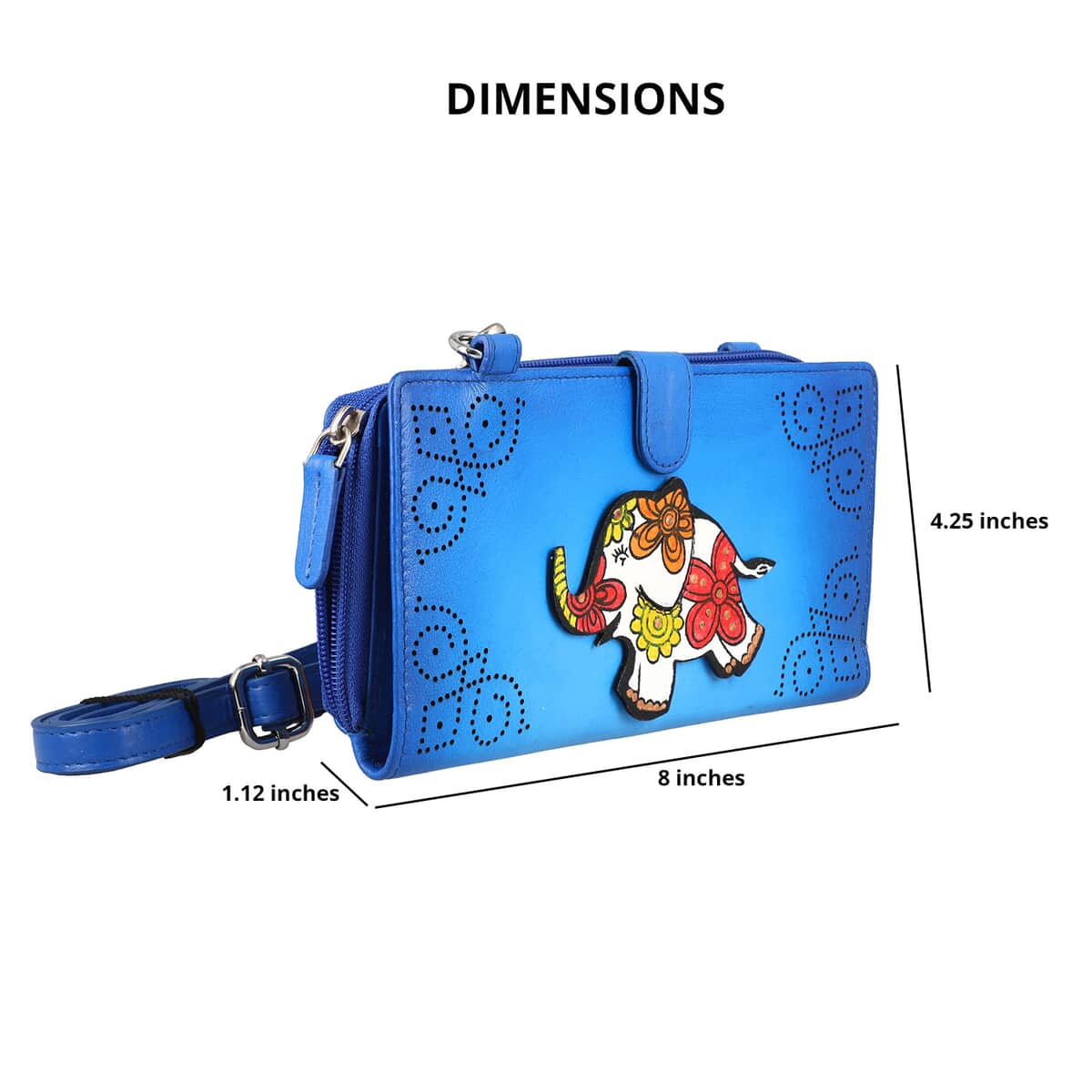SUKRITI- Blue Elephant Theme Hand Painted Genuine Leather 2in1 Crossbody Bag with Adjustable & Removable Strap image number 4