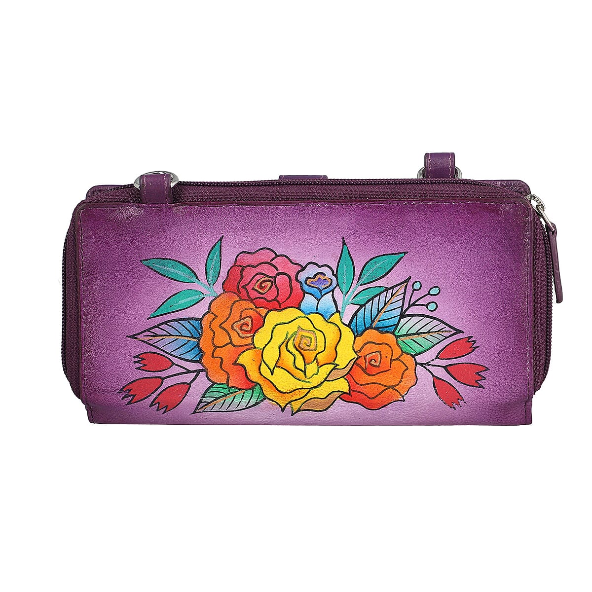 SUKRITI- Burgundy Cat Theme Hand Painted Genuine Leather 2in1 Crossbody Bag with Adjustable & Removable Strap image number 5