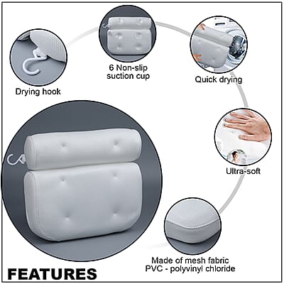 Homesmart Head and Back Sport Bathtub Pillow with 6 Suction Cub