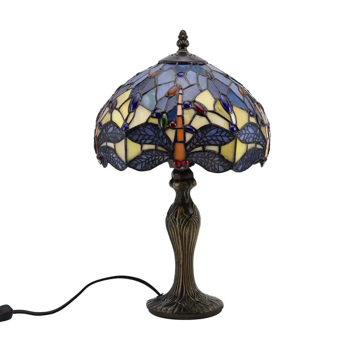 Multi Color Dragonfly Pattern 10 Inch Tiffany Style Table Lamp Electric (E26 Bulb Not Included) image number 0