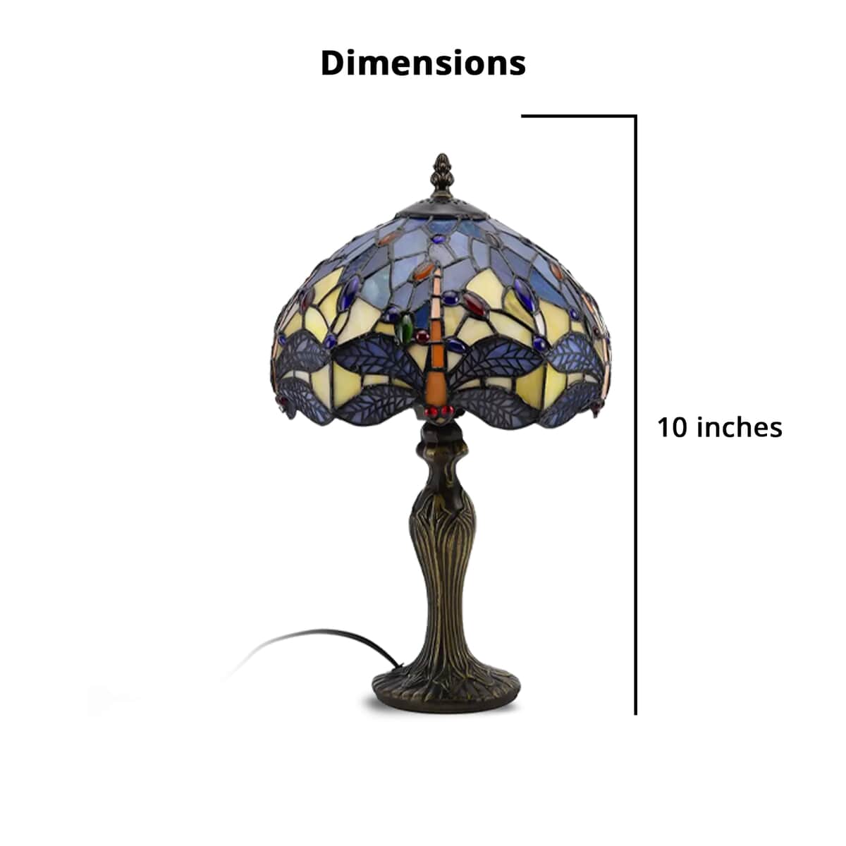 Multi Color Dragonfly Pattern 10 Inch Tiffany Style Table Lamp Electric (E26 Bulb Not Included) image number 5