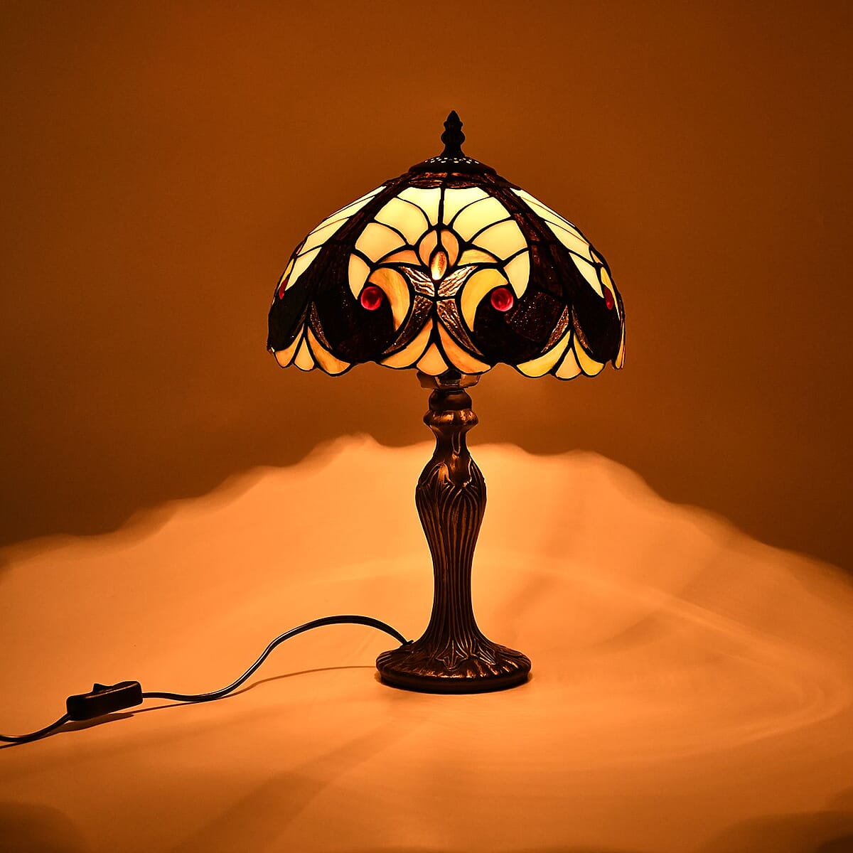 Multi Color Flower Pattern 10 Inch Tiffany Style Table Lamp Electric (E26 Bulb Not Included) image number 1