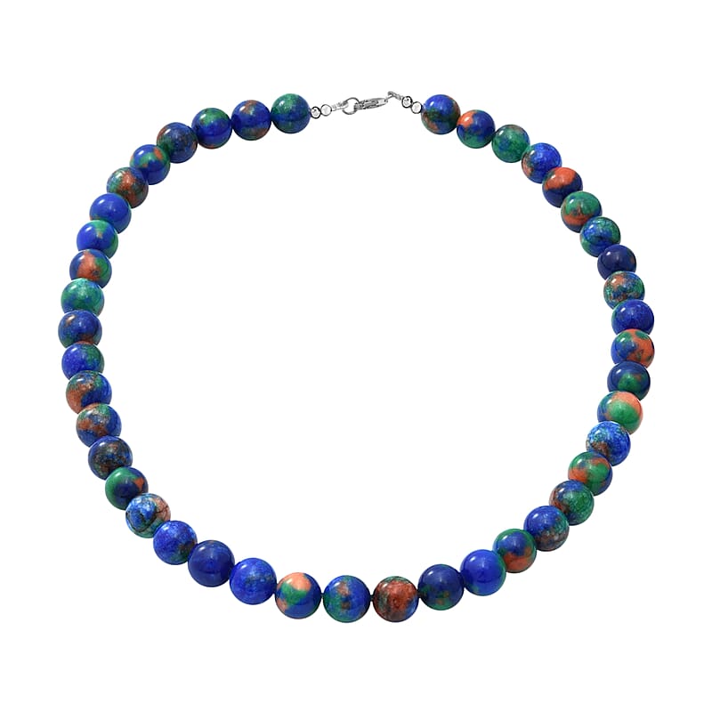 Blue Multi Jasper Beaded Necklace in Sterling Silver 18 Inches 250.00 ctw