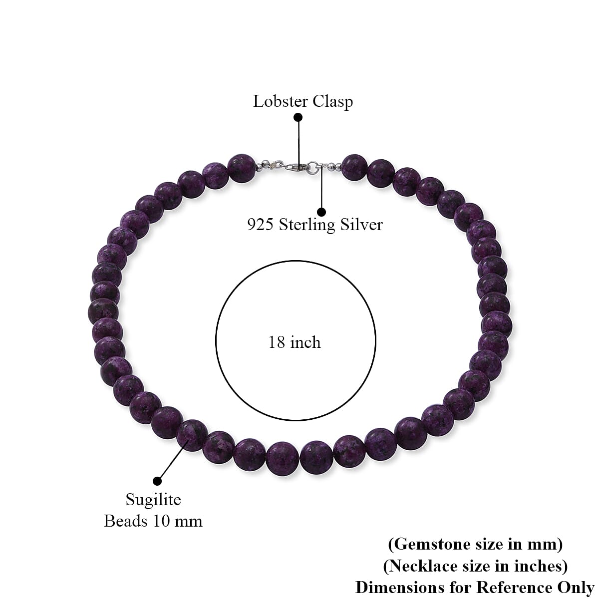 Sugilite (D) Beaded Necklace 18 Inches in Sterling Silver 250.00 ctw