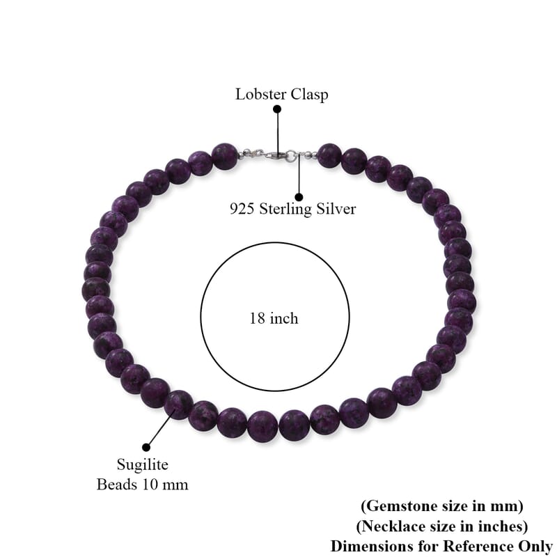 Sugilite (D) Beaded Necklace 18 Inches in Sterling Silver 250.00 ctw