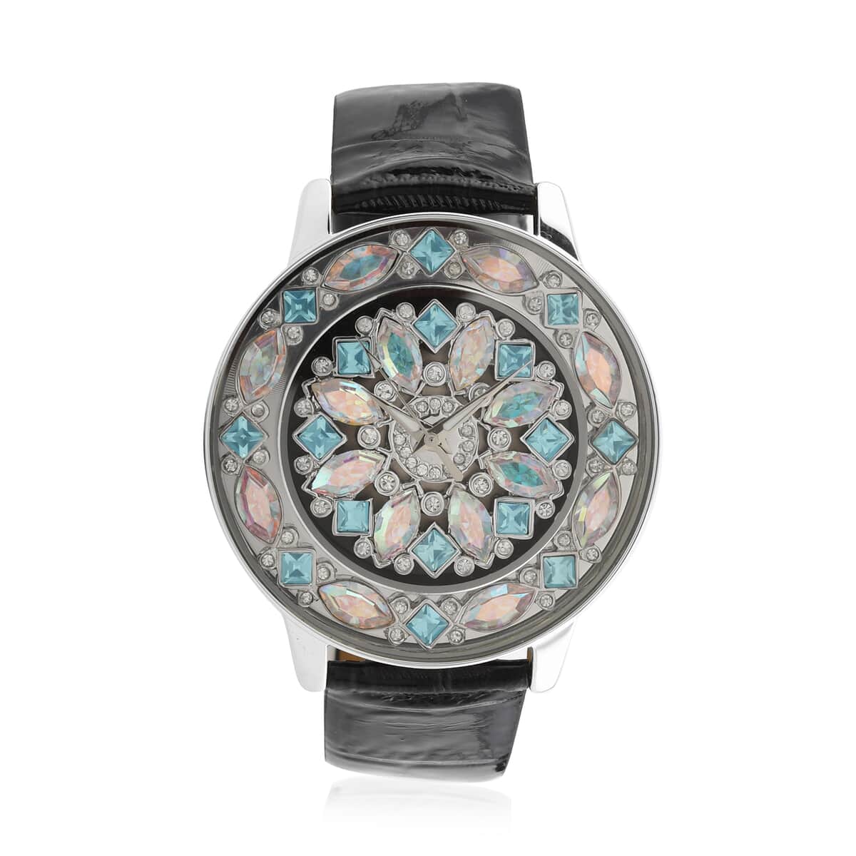 ADEE KAYE Lafayette Austrian Crystal Japanese Movement Watch with Genuine Leather Strap in Blue (45mm) image number 0
