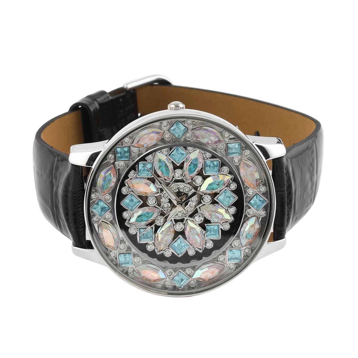 ADEE KAYE Lafayette Austrian Crystal Japanese Movement Watch with Genuine Leather Strap in Blue (45mm) image number 2
