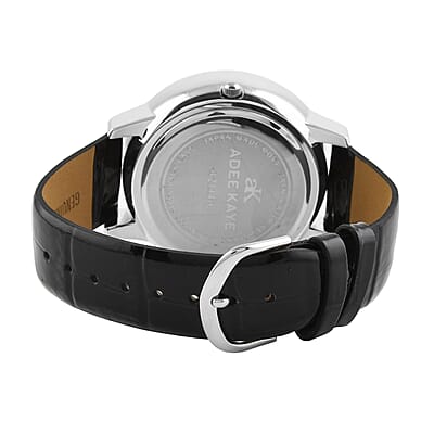 ADEE KAYE Lafayette Austrian Crystal Japanese Movement Watch with Genuine Leather Strap in Blue (45mm) 1.06 ctw
