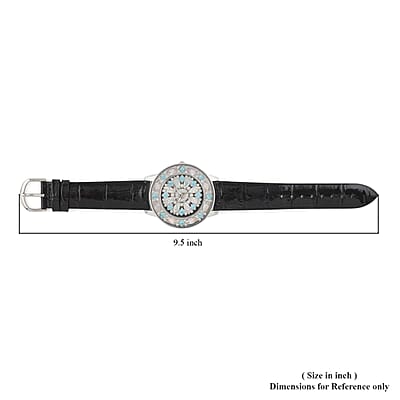 ADEE KAYE Lafayette Austrian Crystal Japanese Movement Watch with Genuine Leather Strap in Blue (45mm) 1.06 ctw