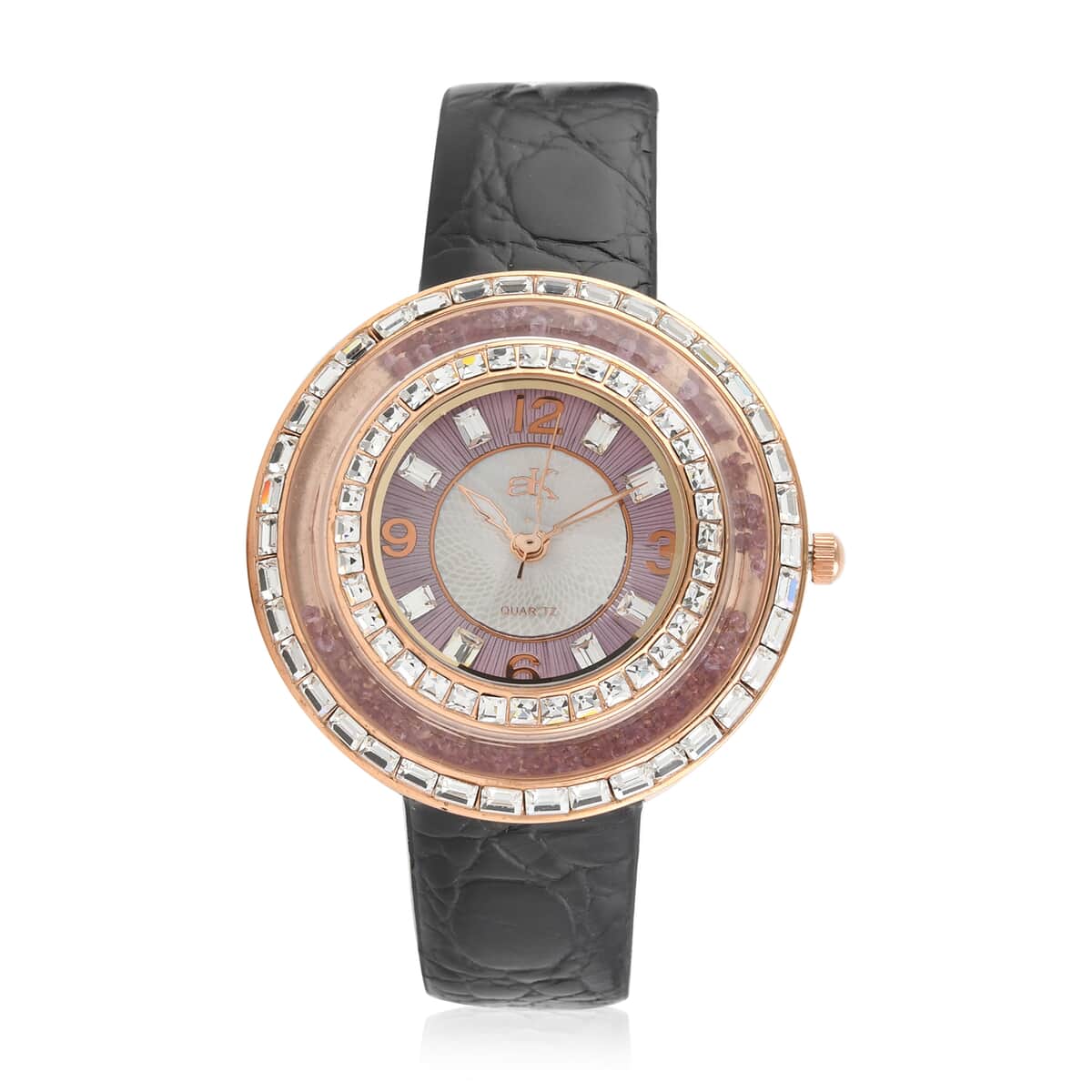 ADEE KAYE Facetta Austrian Crystal Japanese Movement Watch with Genuine Leather Strap in Purple (45mm) | Designer Leather Watch | Analog Luxury Wristwatch image number 0