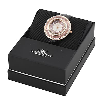 ADEE KAYE Facetta Austrian Crystal Japanese Movement Watch with Genuine Leather Strap in Purple (45mm) | Designer Leather Watch | Analog Luxury Wristwatch