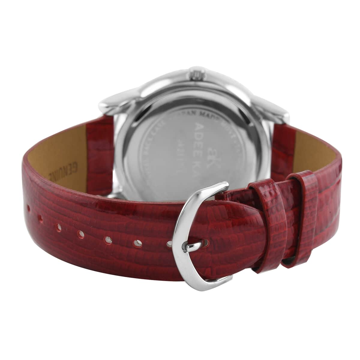 ADEE KAYE Bello Austrian Crystal Japanese Movement Watch with Genuine Leather Strap in Red (43mm) | Best Leather Watch for Women | Designer Women's Wrist Watch image number 3