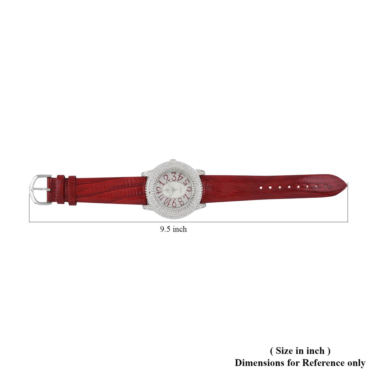 ADEE KAYE Bello Austrian Crystal Japanese Movement Watch with Genuine Leather Strap in Red (43mm) | Best Leather Watch for Women | Designer Women's Wrist Watch image number 5