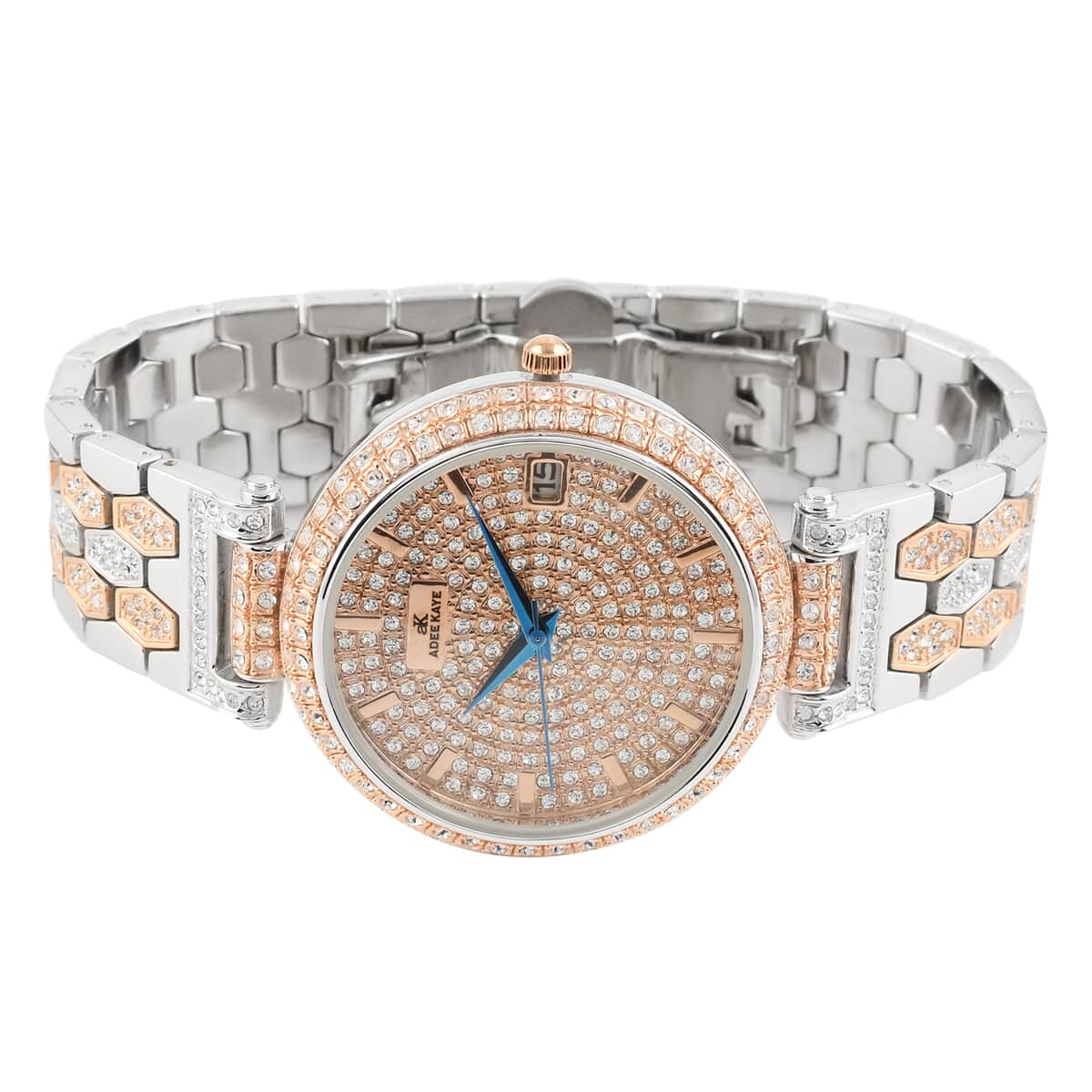 ADEE KAYE Finess Austrian Crystal Japanese Movement Watch in Rosetone & Silvertone (40mm) image number 2