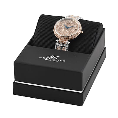 ADEE KAYE Finess Austrian Crystal Japanese Movement Watch in Rosetone & Silvertone (40mm)