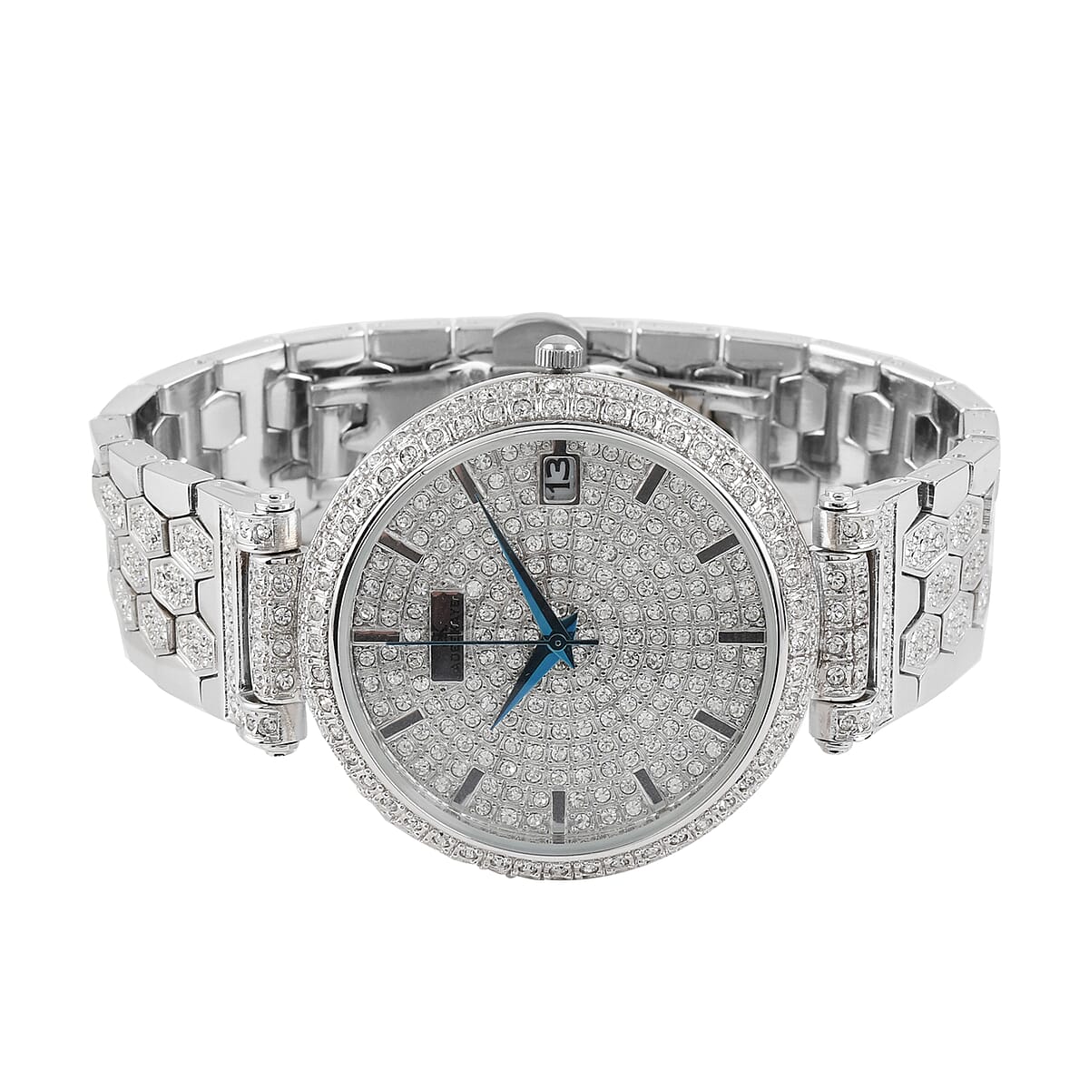 ADEE KAYE Finess Austrian Crystal Japanese Movement Watch in Silvertone (40mm) image number 2