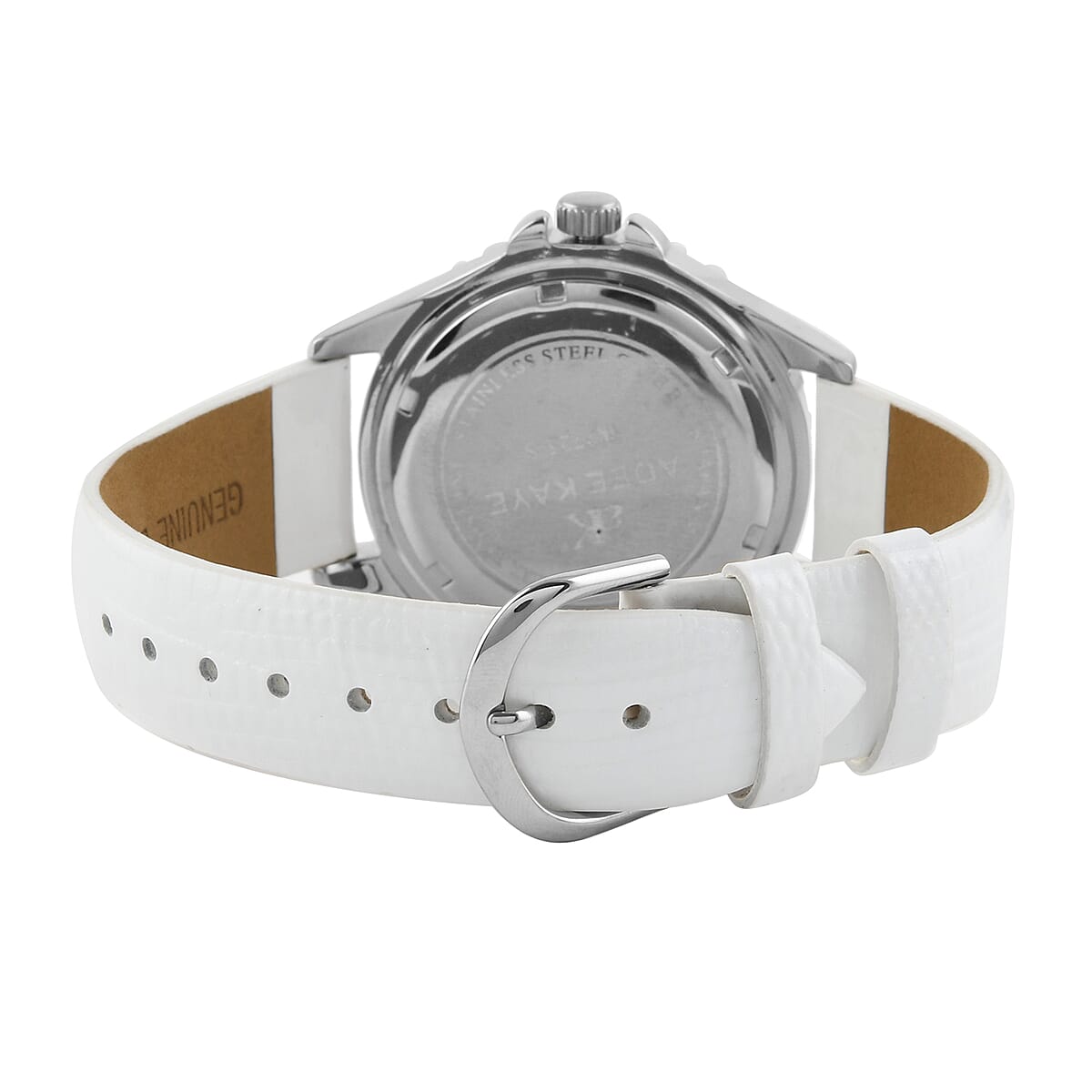 ADEE KAYE Royalty Austrian Crystal Japanese Movement Watch with Genuine Leather Strap in White (38mm) image number 3
