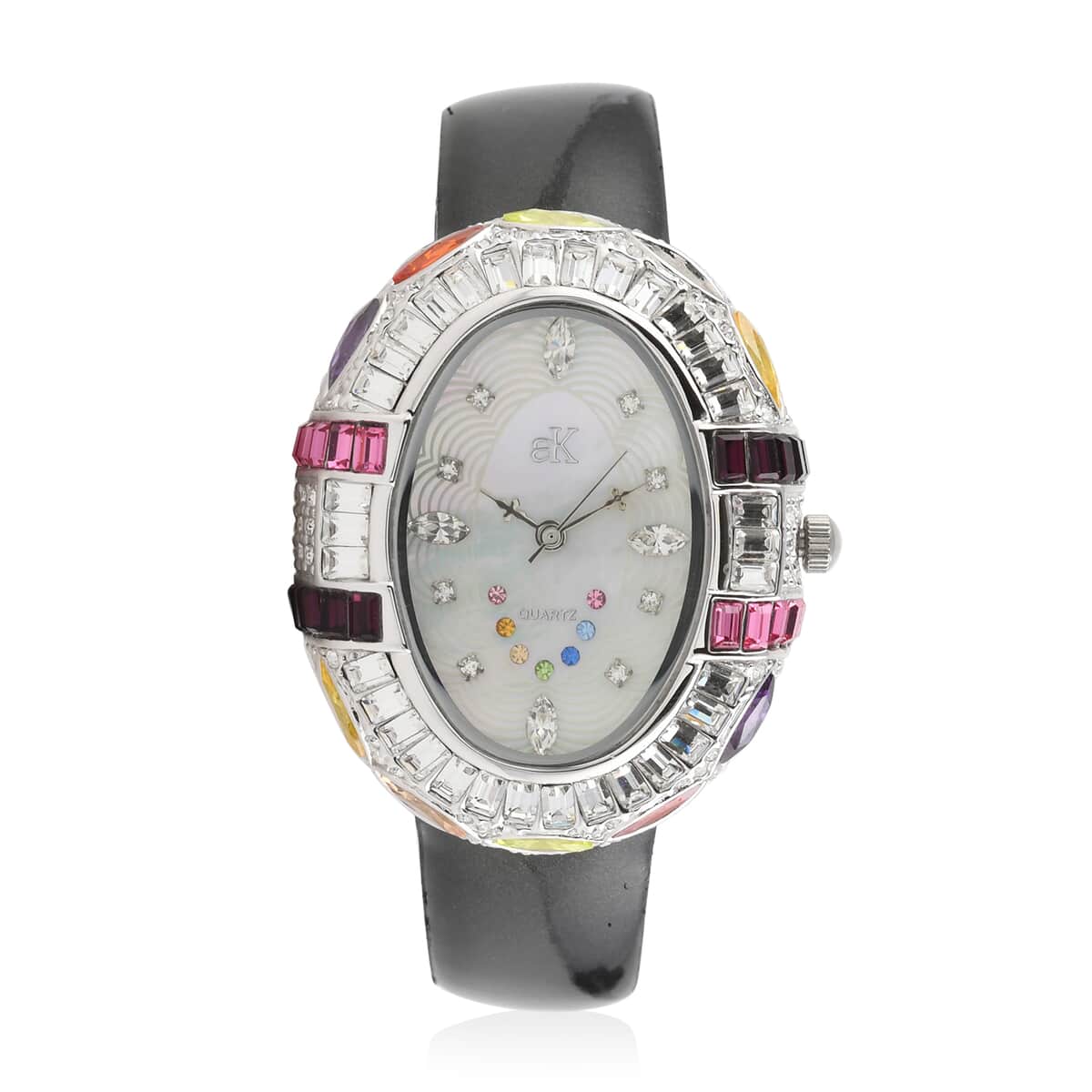 ADEE KAYE Crown Austrian Crystal Japanese Movement Watch with Genuine Leather Strap (Black 34mm) , Women's Designer Watch , Analog Luxury Wristwatch image number 0