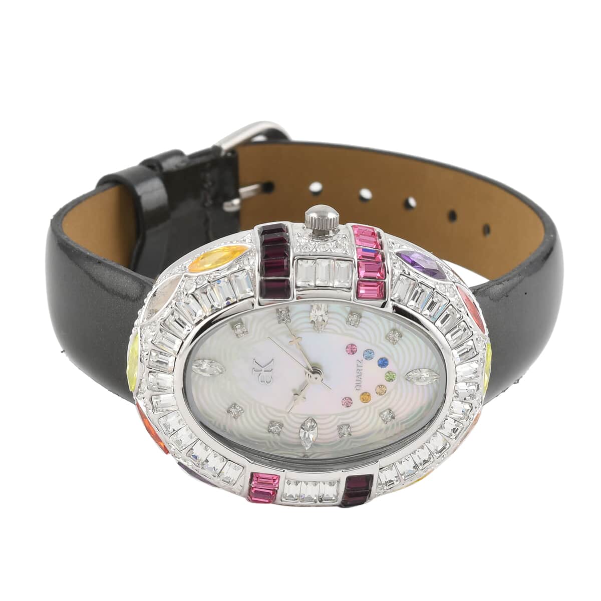 ADEE KAYE Crown Austrian Crystal Japanese Movement Watch with Genuine Leather Strap (Black 34mm) , Women's Designer Watch , Analog Luxury Wristwatch image number 2