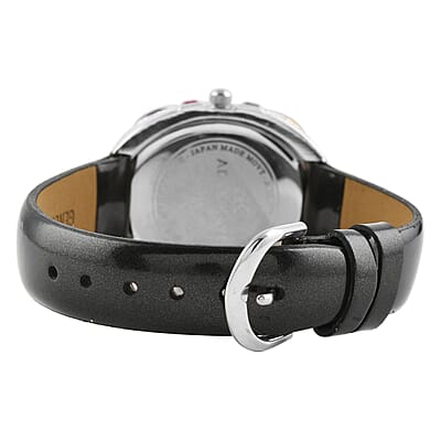 ADEE KAYE Crown Austrian Crystal Japanese Movement Watch with Genuine Leather Strap (Black 34mm) , Women's Designer Watch , Analog Luxury Wristwatch