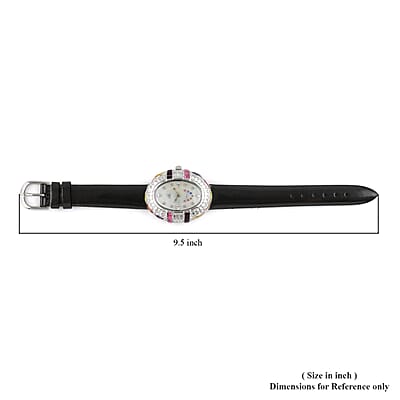 ADEE KAYE Crown Austrian Crystal Japanese Movement Watch with Genuine Leather Strap (Black 34mm) , Women's Designer Watch , Analog Luxury Wristwatch