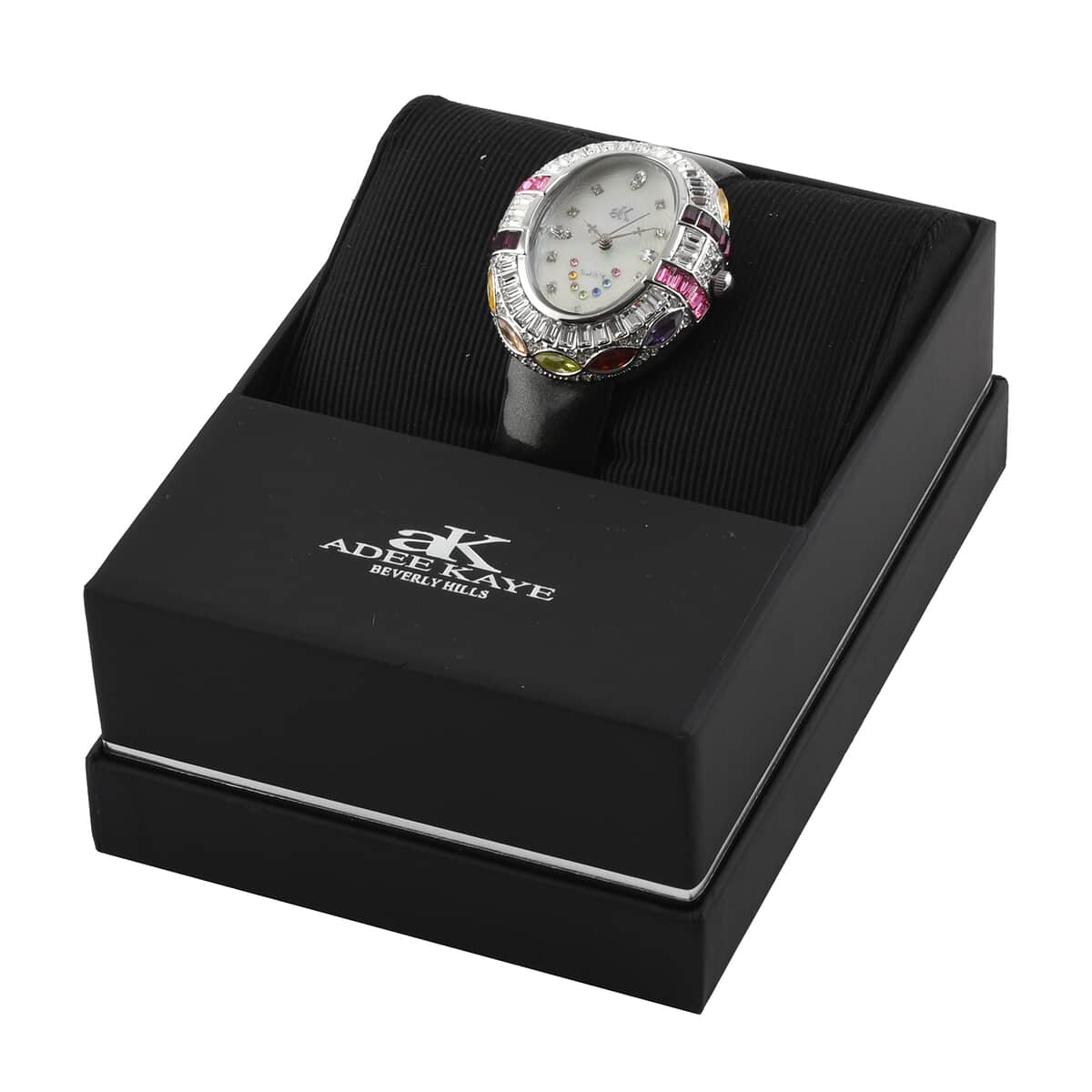 ADEE KAYE Crown Austrian Crystal Japanese Movement Watch with Genuine Leather Strap (Black 34mm) , Women's Designer Watch , Analog Luxury Wristwatch image number 5