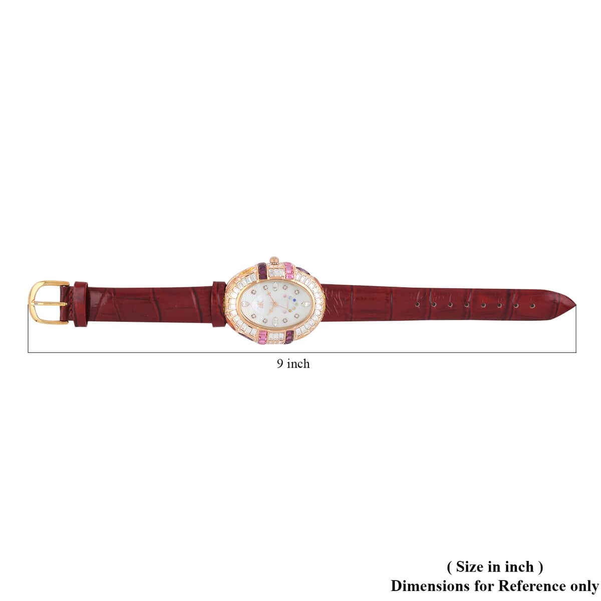 ADEE KAYE Crown Austrian Crystal Japanese Movement Genuine Leather Watch in Red (34mm) image number 4