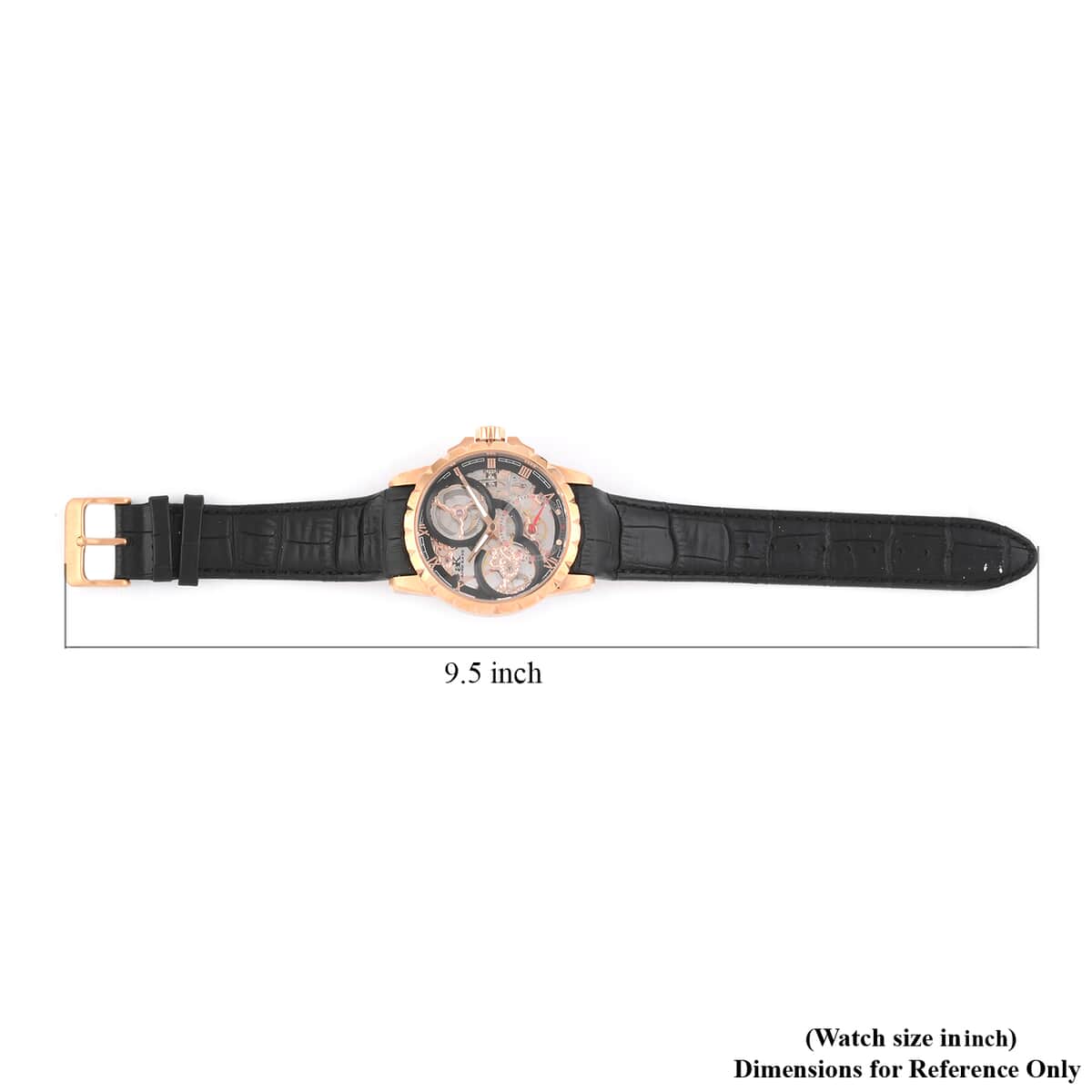 ADEE KAYE La Gear Mechanical Movement Watch with Genuine Leather Strap in Black (48mm) image number 5