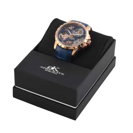 ADEE KAYE La Gear Mechanical Movement Watch with Genuine Leather Strap in Blue (48mm) image number 4