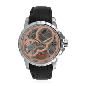 ADEE KAYE La Gear Mechanical Movement Watch with Genuine Leather Strap in Black (48mm)