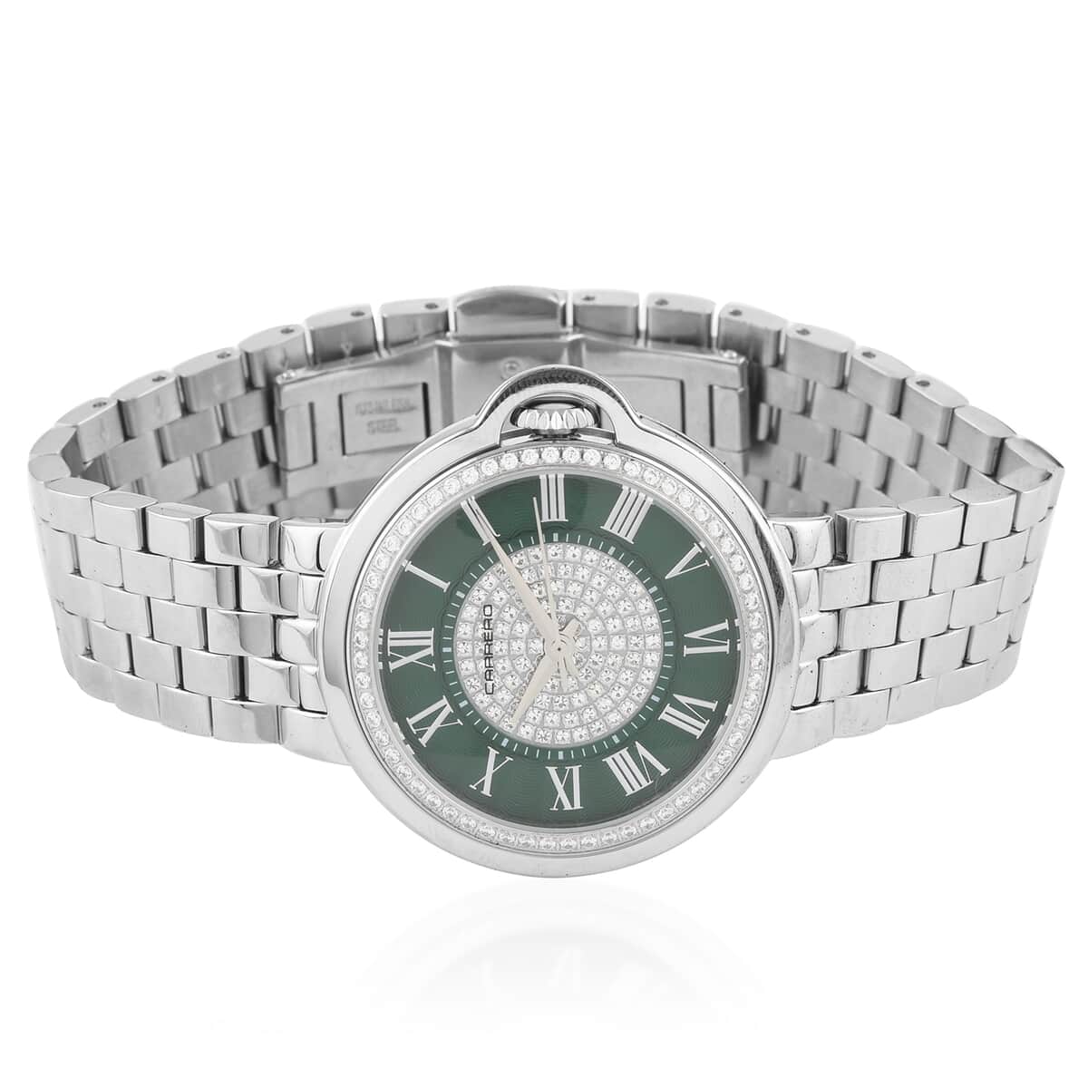 CARRERO Toulon Austrian Crystal Swiss Movement Watch in Stainless Steel With Green Dial (37mm) image number 2