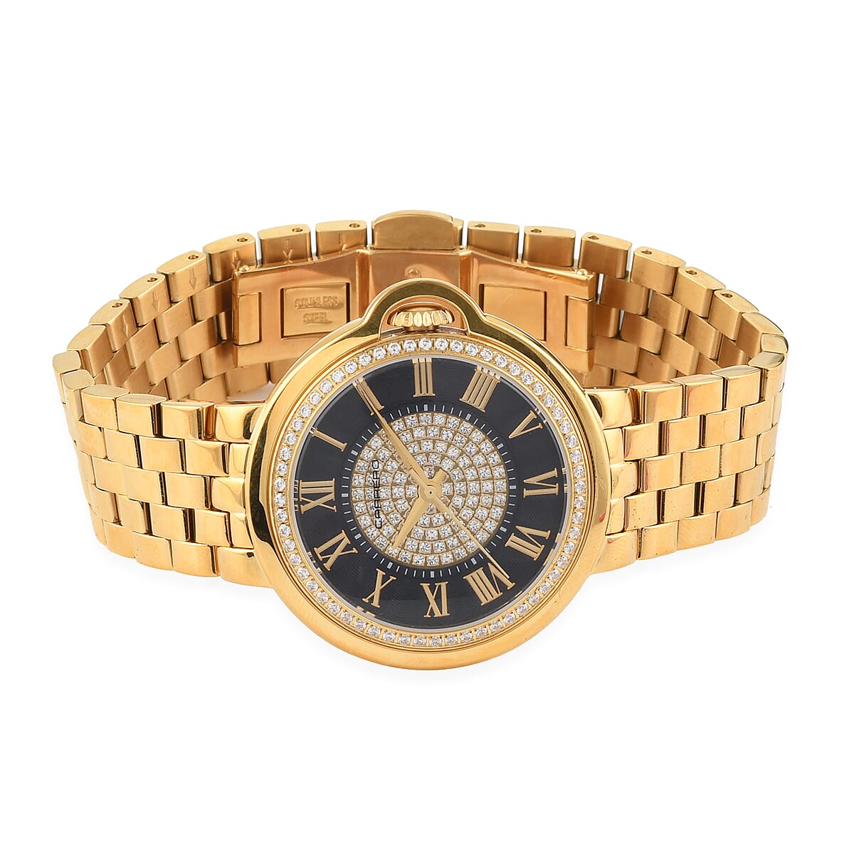 CARRERO Toulon Austrian Crystal Swiss Movement Watch in ION Plated YG Stainless Steel With Blue Dial (37mm) image number 2