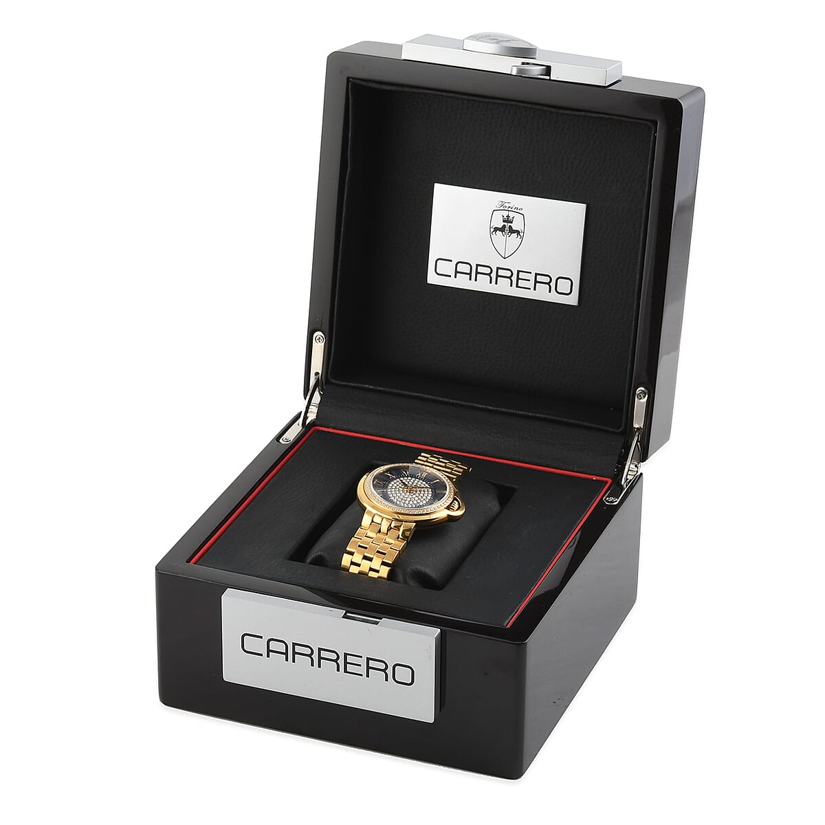 CARRERO Toulon Austrian Crystal Swiss Movement Watch in ION Plated YG Stainless Steel With Blue Dial (37mm) image number 4